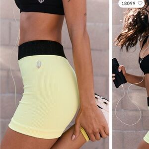 Free People Green Mist and Very Berry Pink Ribbed Shorts x 2 TWO FOR ONE!